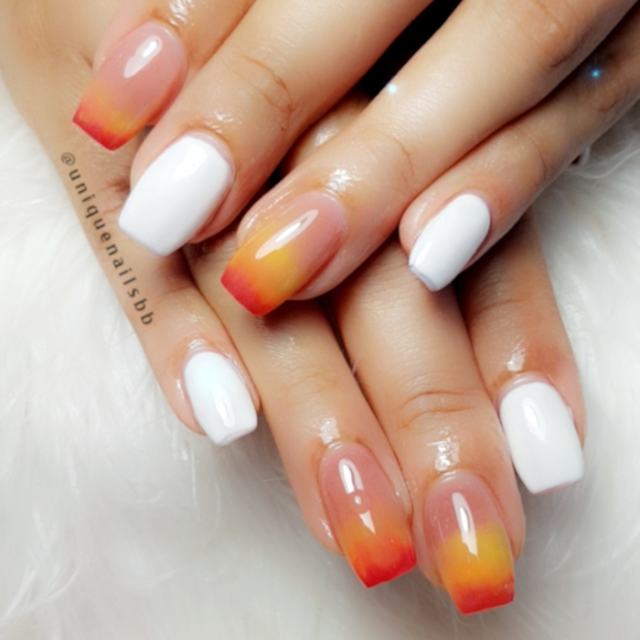 Orange ombré and white tips